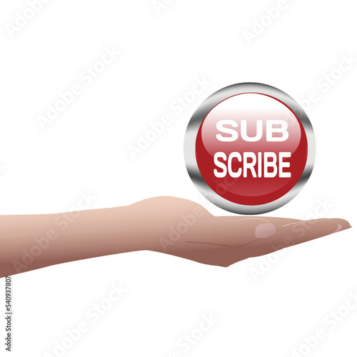 subscribe button hovering over the hand vector, icon and illustration