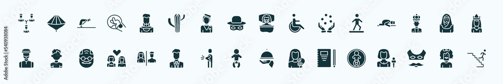 flat filled people icons set. glyph icons such as business partnership, amazonian, sickness, bast, arab woman, small boy, restroom, baby with diaper, pencil and notebook, devil mask, bearded woman flat filled people icons set. glyph icons such as business partnership, amazonian, sickness, bast, arab woman, small boy, restroom, baby with diaper, pencil and notebook, devil mask, bearded woman