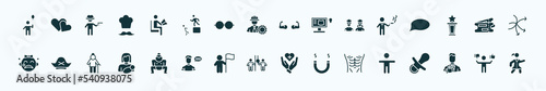 flat filled people icons set. glyph icons such as boy with balloon, sitting man reading, biceps of a man, smoking man, validating ticket, pirate head, sumo fighter, occupant, torso, tumb up business