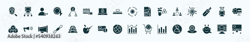 flat filled general icons set. glyph icons such as hr services, collaborative idea, implementation, business networking, edge computing, advertising agency, team, disk brake, ar graph, chat bot,