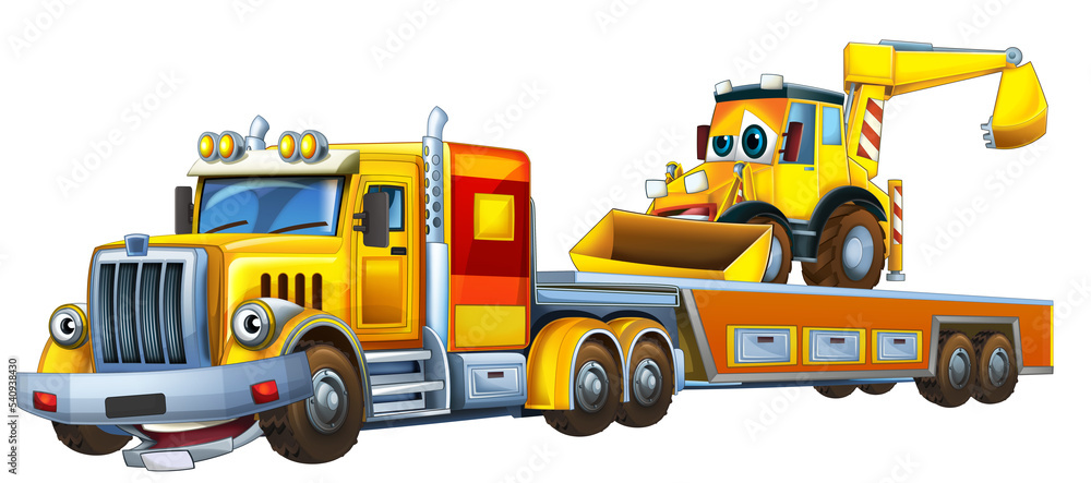 cartoon tow truck driving with load other car illustration