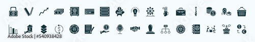 flat filled business icons set. glyph icons such as safe money, big safe, ideas to earn money, business, businesswomen, mortgage loan, nepalese, hair salon, structure, boss reading a document, angry