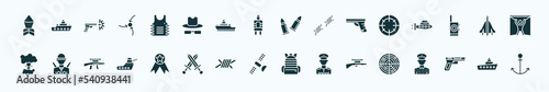 Photo flat filled army and war icons set