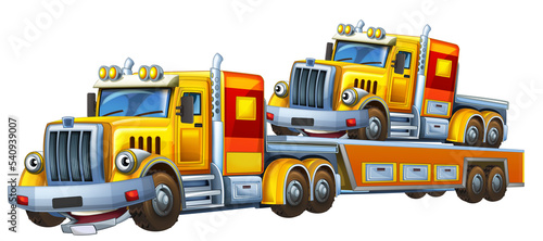 cartoon tow truck driving with load other car illustration
