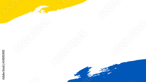 Ukrainian flag, blue yellow empty frame, isolated white background. Patriotic Ukraine design, copy space. Standwithukraine concept. Grunge brush stroke texture. Hand drawn border Vector illustration