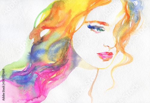 woman portrait. watercolor painting. beauty fashion illustration