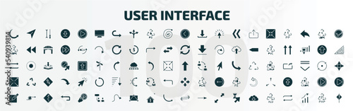 set of 100 user interface filled icons set. flat icons such as circular arrow, display, round left button, pointing up arrow, expand button, four expand arrows, make, industrial action, double