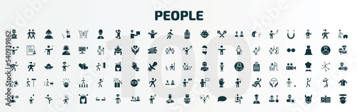 set of 100 people filled icons set. flat icons such as student books, queens guard, bride avatar, landkeeper, worker loading, man thinking about love, monologue, biceps of a man, magician boy,