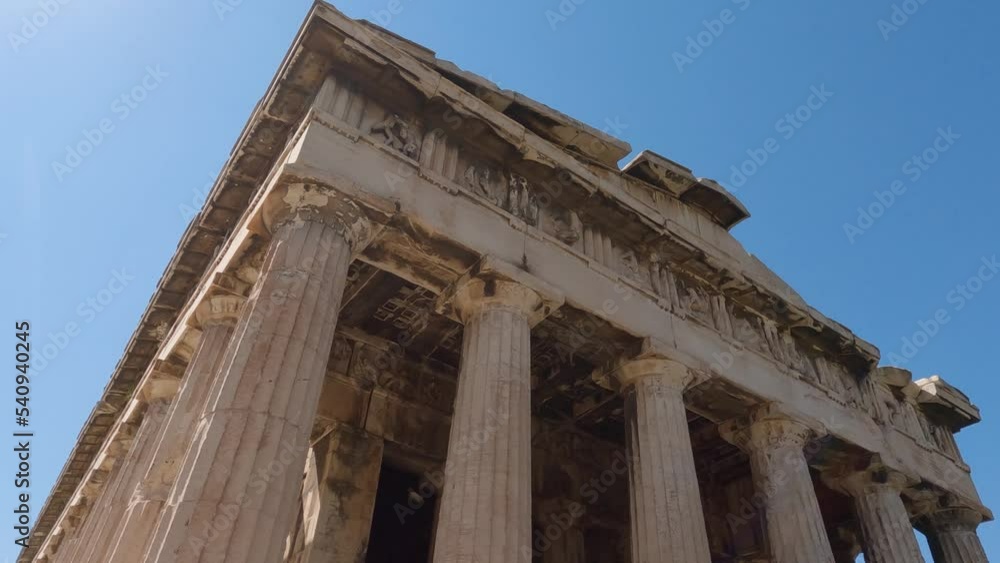 Panning shot showing the upper half of the columns within the Temple of Hephaestus, Athens Panning shot showing the upper half of the columns within the Temple of Hephaestus, Athens