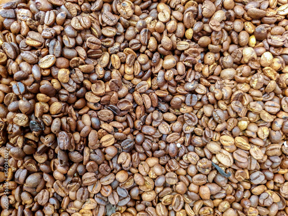Closeup and top view roast coffee bean textured and background Closeup and top view roast coffee bean textured and background