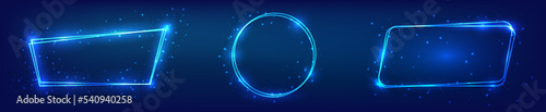 Set of three neon double frames with shining effects