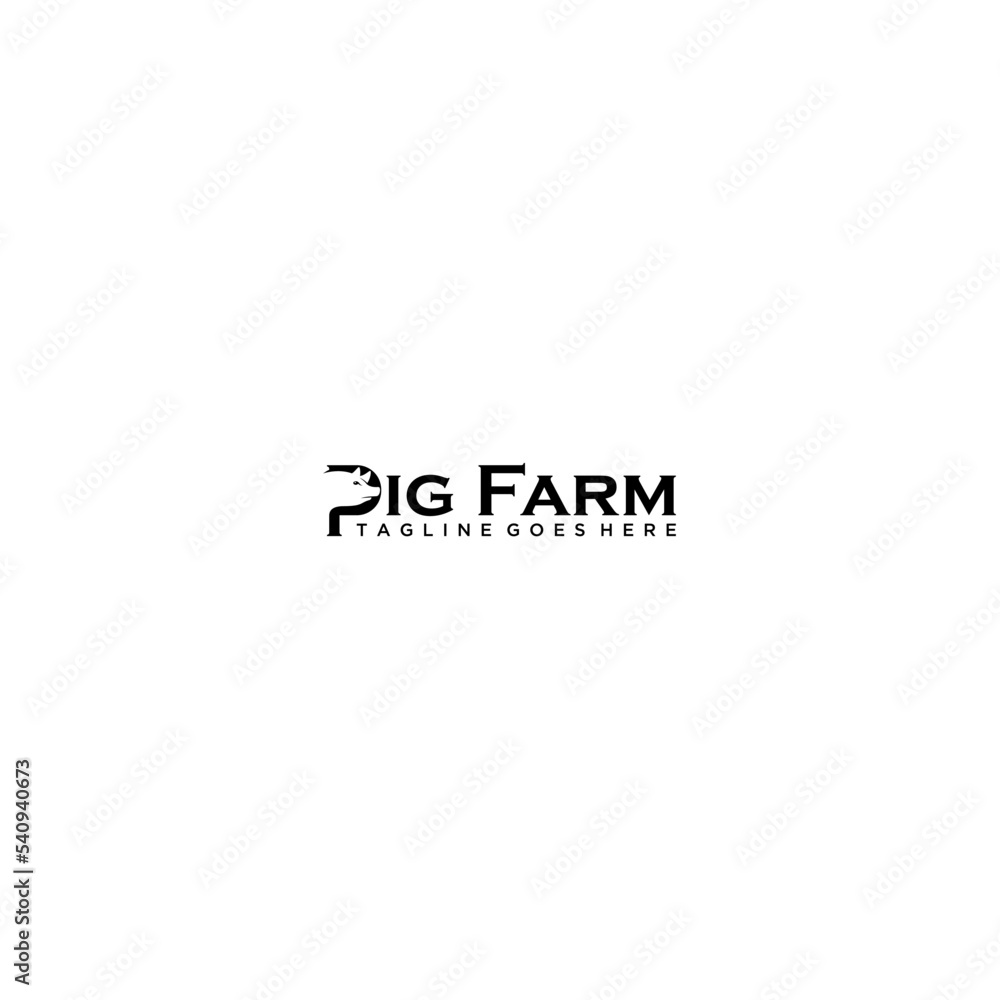 Pig farm logo with pig in negative in the Letter P Pig farm logo with pig in negative in the Letter P