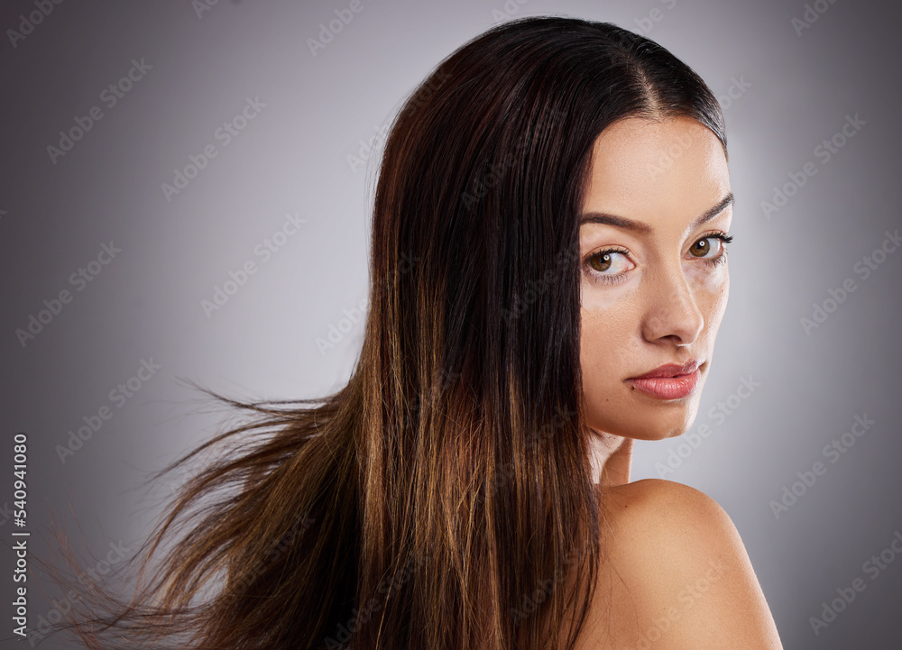 Fototapeta premium Skincare, natural beauty and vitiligo, real and woman, face and medical skin disorder, dermatology and body inclusivity portrait. Facial treatment, clean and cosmetics with gray studio background.