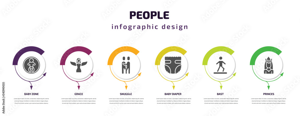 people infographic template with icons and 6 step or option. people icons such as baby zone, grace, snuggle, baby diaper, bast, princes vector. can be used for banner, info graph, web,