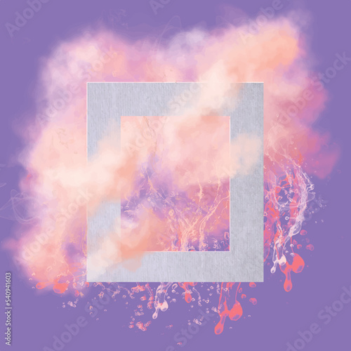Coral pink cloud with a frame on a purple background