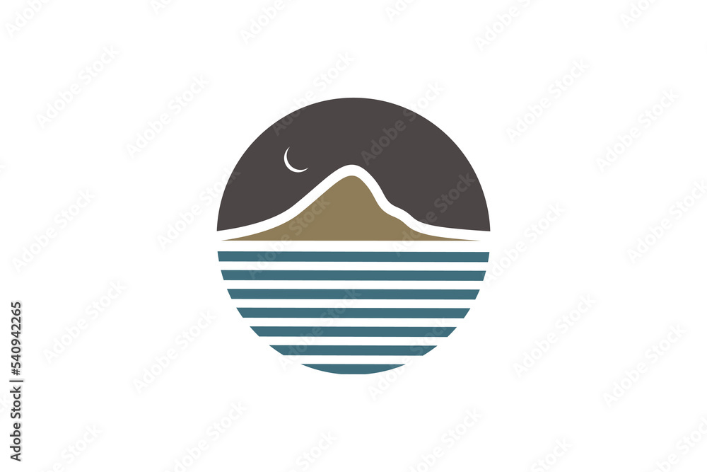 Simple circular Mountain and Sea logo design inspiration Simple circular Mountain and Sea logo design inspiration