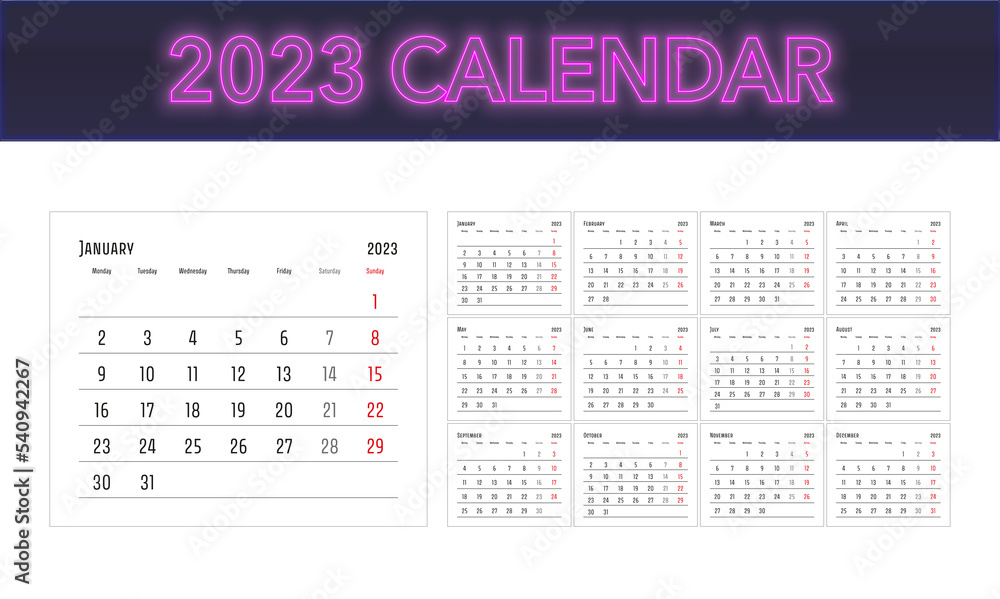 Kalendarz 2023 kalendarium nowy rok planner rok lata czas planować  - obrazy, fototapety, plakaty 