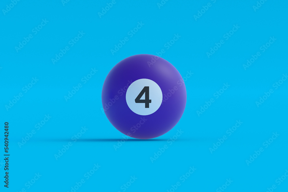 Billiard ball with number 4. Game for leisure. Sports equipment. 3d render Billiard ball with number 4. Game for leisure. Sports equipment. 3d render