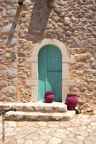 old door Traditional house in Areopoli town on the Mani peninsula in Greece Lakonia Aeropolis