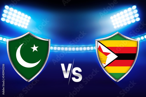 Pakistan vs Zimbabwe Cricket Match in a stadium with glowing lights. Cricket match fixture concept backdrop photo