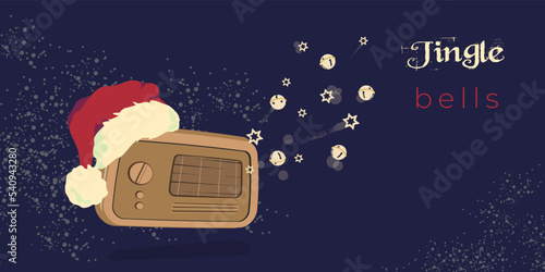 Christmas card with singing vintage radio 