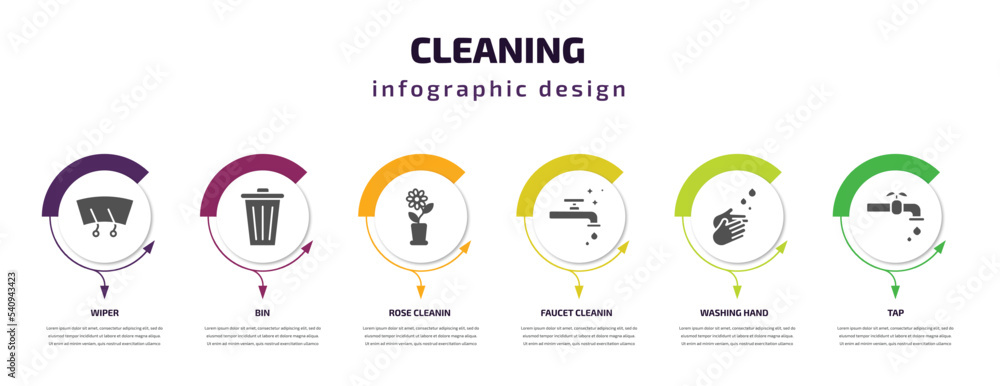 cleaning infographic template with icons and 6 step or option. cleaning icons such as wiper, bin, rose cleanin, faucet cleanin, washing hand, tap vector. can be used for banner, info graph, web, cleaning infographic template with icons and 6 step or option. cleaning icons such as wiper, bin, rose cleanin, faucet cleanin, washing hand, tap vector. can be used for banner, info graph, web,
