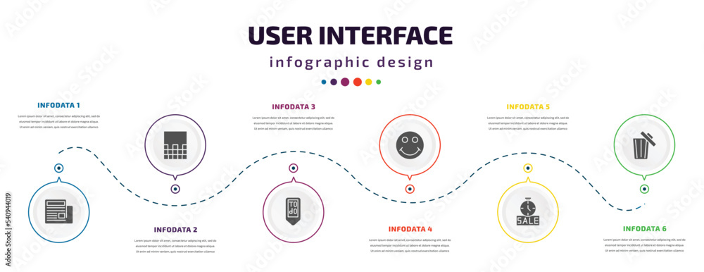 Vetor de user interface infographic element with icons and 6 step or ...