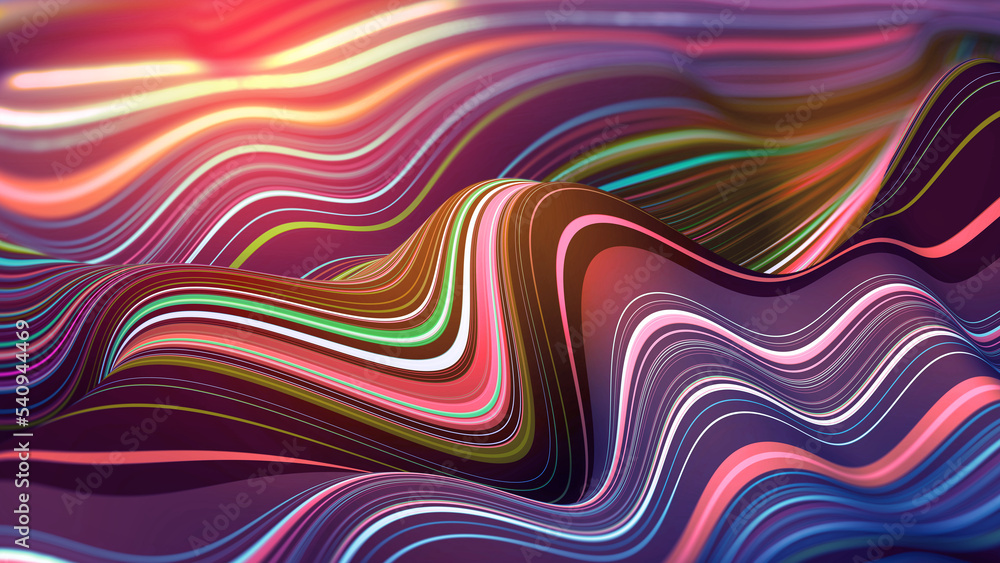 Soft, warm, abstract background 3D illustration. Current waviness of twisted strings of a striped craft surface Soft, warm, abstract background 3D illustration. Current waviness of twisted strings of a striped craft surface
