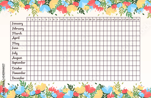 Women's menstrual cycle calendar. Floral background. Vector illustration