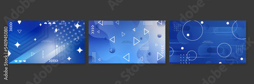 Set of abstract blue colorful memphis design background. Abstract colorful memphis geometric business banner background. Vector illustration.