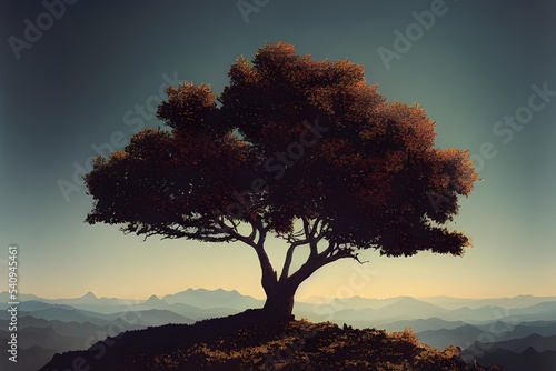 A lone tree grows on a hill. Can show leadership, overcoming adversity, inspiration. 