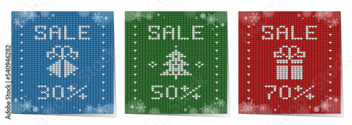 Winter sale posters with knitted design. Vector Illustration