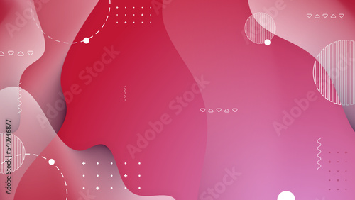 Abstract red background with geometric shape, curve wave, and memphis style