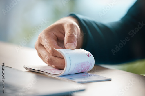 Принти на полотні Money, euro bank notes and a businessman counting cash from bribe at office desk