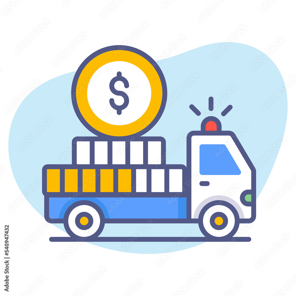 cash transit finance flat icon, Take The Money And Run, flat line icon symbol.