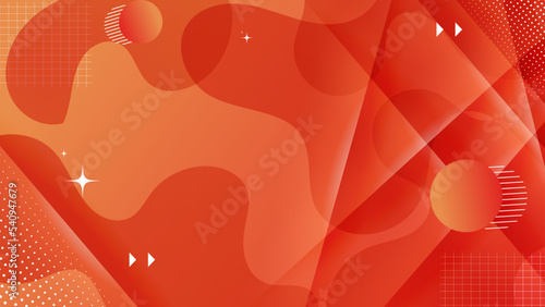 Orange abstract background with memphis style, geoemtric shape, and wave curve fluid line. Vector modern abstract background with halftone geometric shapes and textures. photo