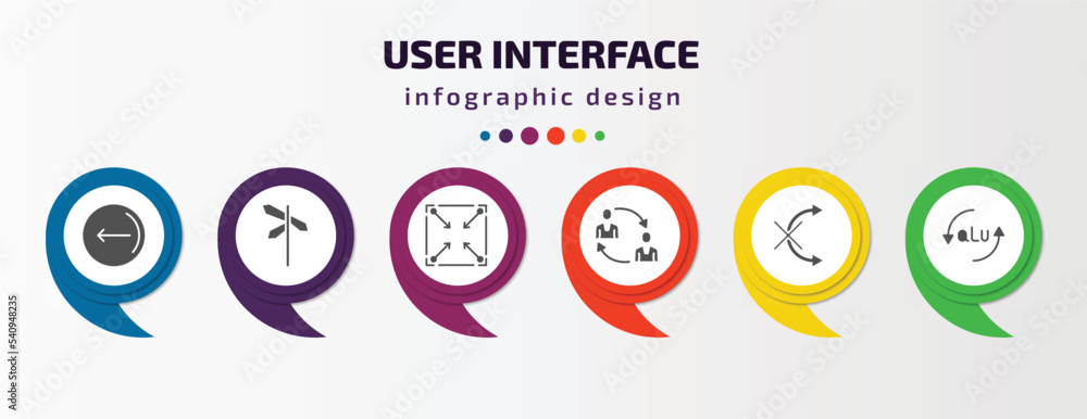 user interface infographic template with icons and 6 step or option. user interface icons such as go back button, crossroads, corner widget, job transition, no tittling, alu vector. can be used for user interface infographic template with icons and 6 step or option. user interface icons such as go back button, crossroads, corner widget, job transition, no tittling, alu vector. can be used for