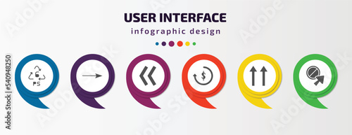 user interface infographic template with icons and 6 step or option. user interface icons such as 6 ps, arrow pointing right, two left arrows, repaying, up side, forbidden cursor vector. can be used