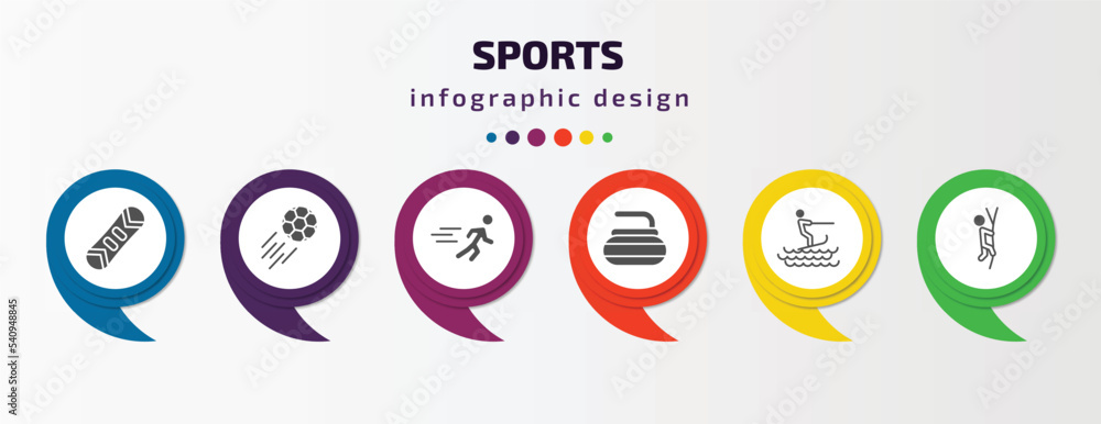 sports infographic template with icons and 6 step or option. sports icons such as snowboard, soccer, sprint, curling, surf sea, climbing with rope vector. can be used for banner, info graph, web, sports infographic template with icons and 6 step or option. sports icons such as snowboard, soccer, sprint, curling, surf sea, climbing with rope vector. can be used for banner, info graph, web,