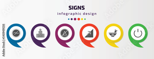 signs infographic template with icons and 6 step or option. signs icons such as not similar, hospital, no bleaching, slope, phary, power button vector. can be used for banner, info graph, web,
