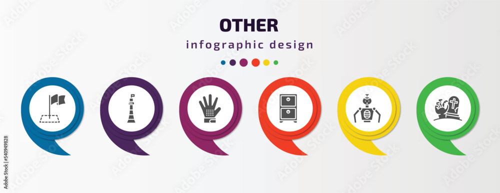 other infographic template with icons and 6 step or option. other icons such as milestone, smeaton's tower, grooming glove, small shelf, robot of japan, tombstone zombie hand vector. can be used for other infographic template with icons and 6 step or option. other icons such as milestone, smeaton's tower, grooming glove, small shelf, robot of japan, tombstone zombie hand vector. can be used for