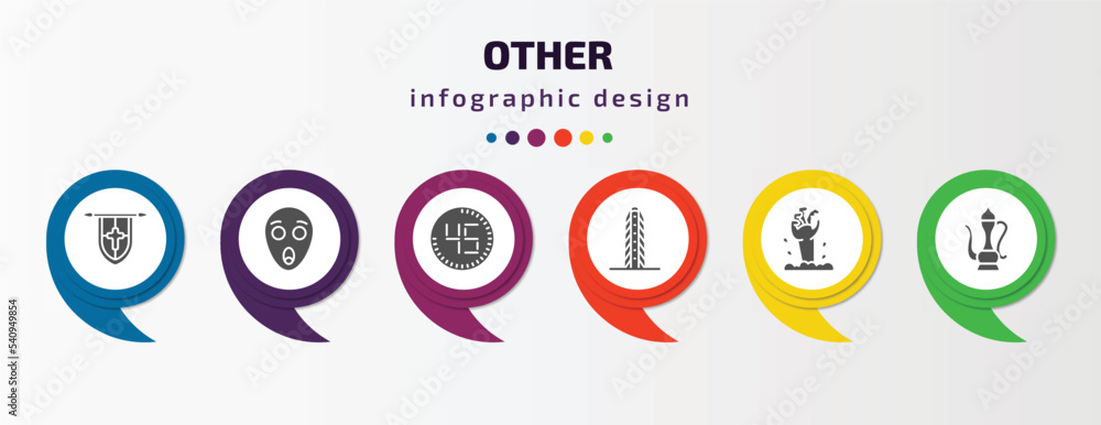 other infographic template with icons and 6 step or option. other icons such as blazon, scared smile, digital number 45, flatiron, zambie hand, arabic jar vector. can be used for banner, info graph, other infographic template with icons and 6 step or option. other icons such as blazon, scared smile, digital number 45, flatiron, zambie hand, arabic jar vector. can be used for banner, info graph,