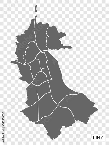 High Quality map of Linz is a city  Austria, with borders of the regions. Map of Linz for your web site design, app, UI. EPS10.