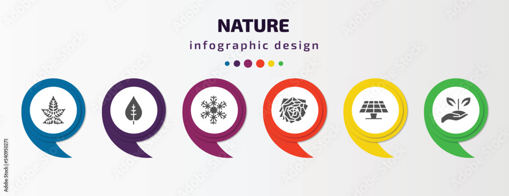 nature infographic template with icons and 6 step or option. nature icons such as liquidambar leaf, nut leaf, big snowflake, roses, solar, treatments vector. can be used for banner, info graph, web, nature infographic template with icons and 6 step or option. nature icons such as liquidambar leaf, nut leaf, big snowflake, roses, solar, treatments vector. can be used for banner, info graph, web,