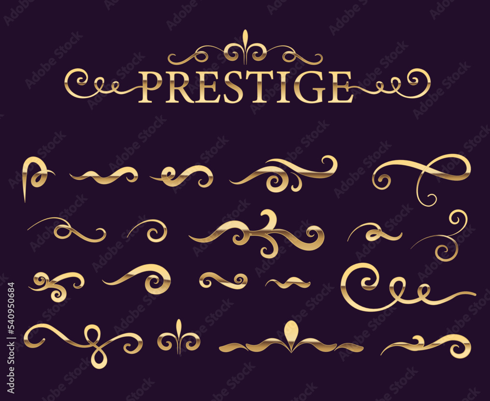 Beautiful golden classical prestige royal style decorative elements and dividers vector set