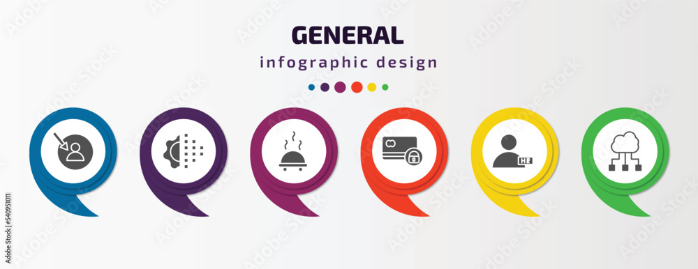 general infographic template with icons and 6 step or option. general icons such as direct marketing, digital transformation, food delivery, credit limit, hr manager, computing technology vector. general infographic template with icons and 6 step or option. general icons such as direct marketing, digital transformation, food delivery, credit limit, hr manager, computing technology vector.