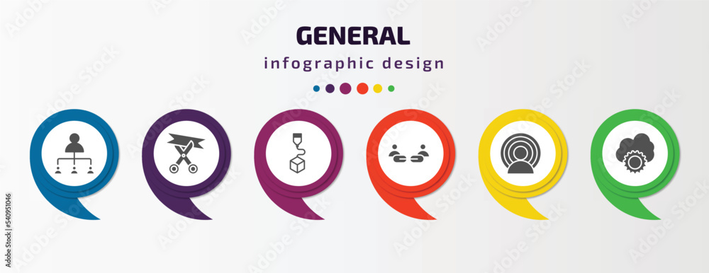 general infographic template with icons and 6 step or option. general icons such as hr planning, inauguration, 3d printing, affiliate link, brand awareness, cloud service vector. can be used for general infographic template with icons and 6 step or option. general icons such as hr planning, inauguration, 3d printing, affiliate link, brand awareness, cloud service vector. can be used for