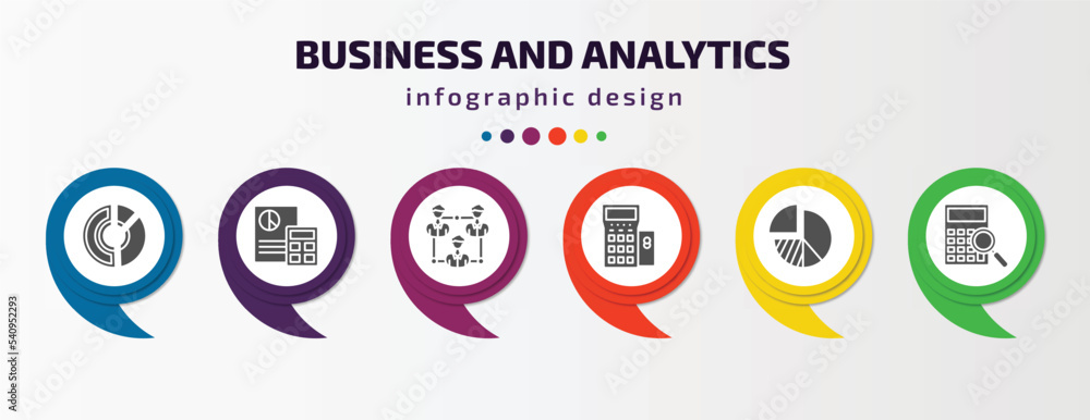 business and analytics infographic template with icons and 6 step or option. business and analytics icons such as data circular chart, accounting, users interconnected, terminal, chart pie, supplies business and analytics infographic template with icons and 6 step or option. business and analytics icons such as data circular chart, accounting, users interconnected, terminal, chart pie, supplies