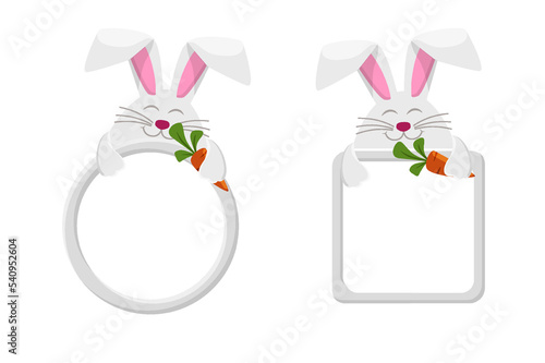 Vector frames rabbit or hare with carrot, animal template for game