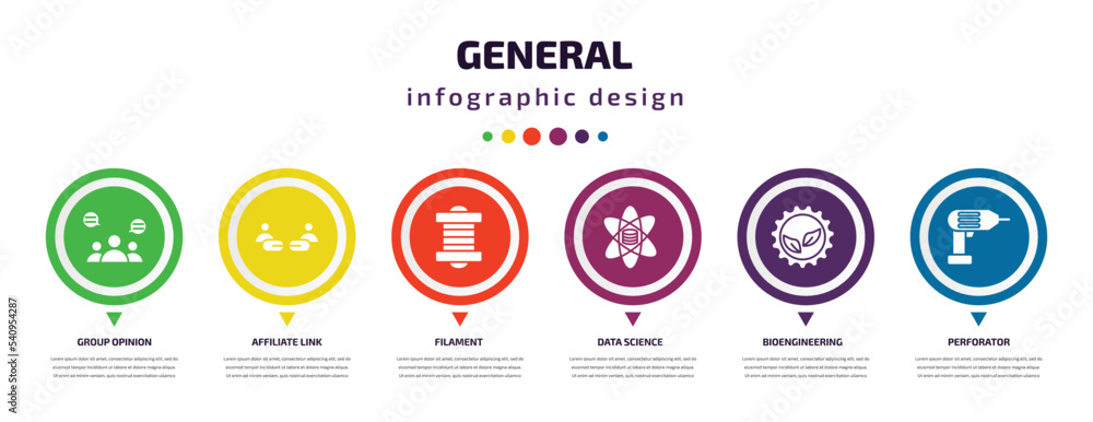 general infographic element with icons and 6 step or option. general icons such as group opinion, affiliate link, filament, data science, bioengineering, perforator vector. can be used for banner, general infographic element with icons and 6 step or option. general icons such as group opinion, affiliate link, filament, data science, bioengineering, perforator vector. can be used for banner,